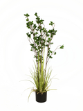 Immergrünstrauch mit Gras, Kunstpflanze, 120 cm